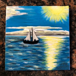 Zeilen bij zonsondergang hand geschilderde koelkast magneet acryl schilderij