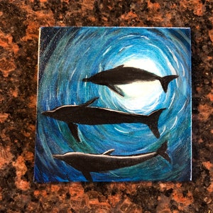 Delfin Familie Handgemalt Kühlschrankmagnet Acrylmalerei