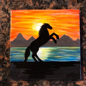 Paard bij Zonsondergang Koelkast Magneet Acryl schilderij