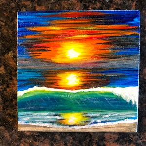 Surf bij zonsondergang handgeschilderde koelkast magneet acryl schilderij