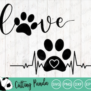 2 SVG files/ Love with a Pawrpint Dog/Cat SVG. Dog/Cat Paw Print Heart Puppy Paw