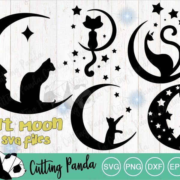 Bundle CAT and MOON SVG files. Cat and moon Stencil. Cat Svg files for Stencil/Htv/Vinyl/Cut files/Print and Cut/ Cat and Moon Clipart files