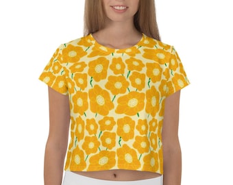 Hippie Orangeflower auf Gelb - AOP Crop Tee voller sonnigen leuchtenden orange & gelben Jubel! Gib ihr Blumen! Verbreiten Sie die Liebe, lieben Sie die Spitze!