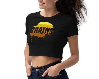 Halloween Zombie Brains - Organic Crop Top for girls & women. Cropped Halloween t-shirt to rock any trick or treating or horror movie party!