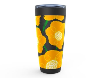 Orange Hippyflower - Viking Steel Tumblers - Keep Your Drink Hot Or Cold In This Groovy Insulated Cup | Various Colour Options!