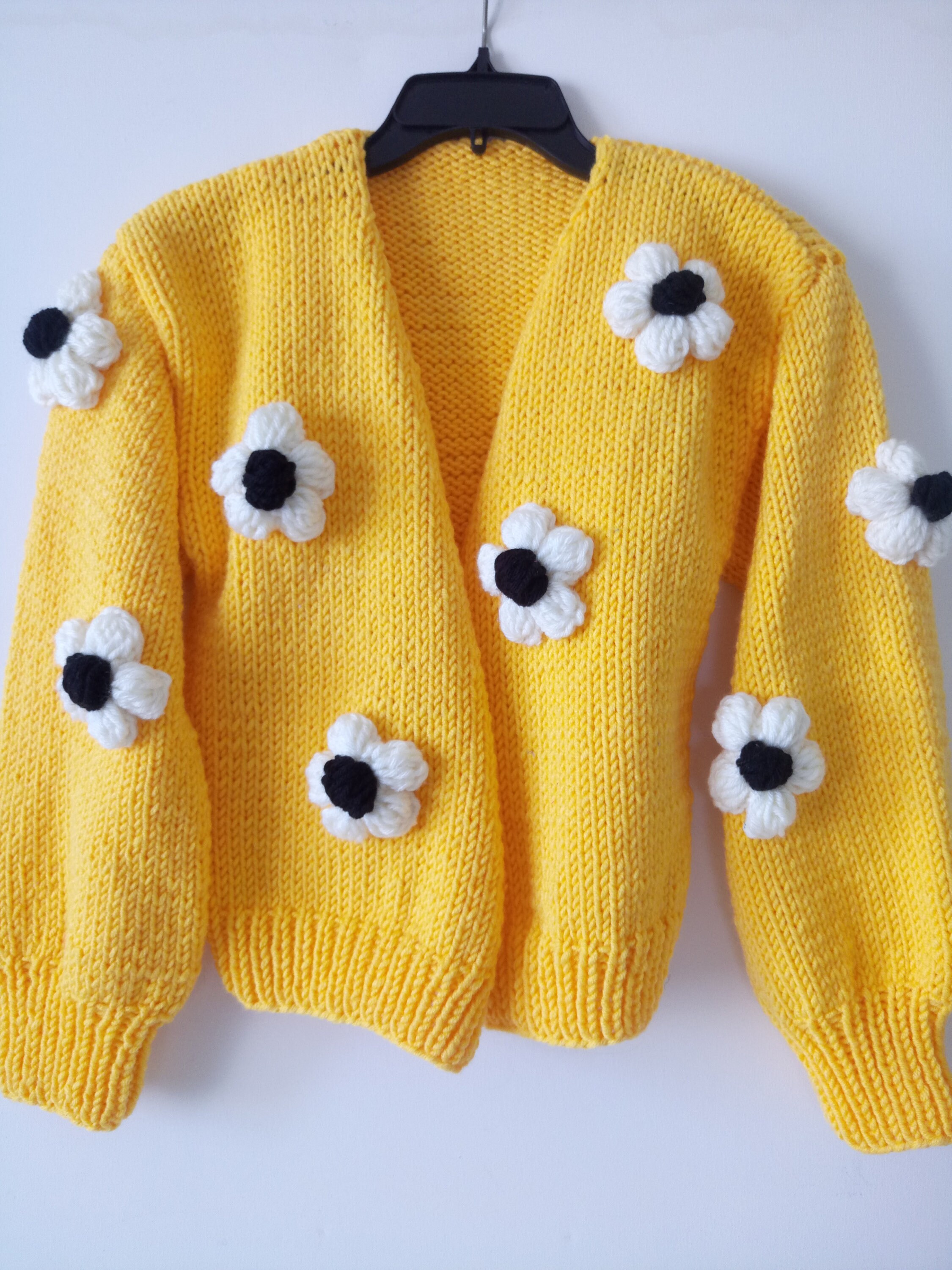 Daisy Knitted Cardigan Handmade Cropped 3d Flower Cardigan Etsy