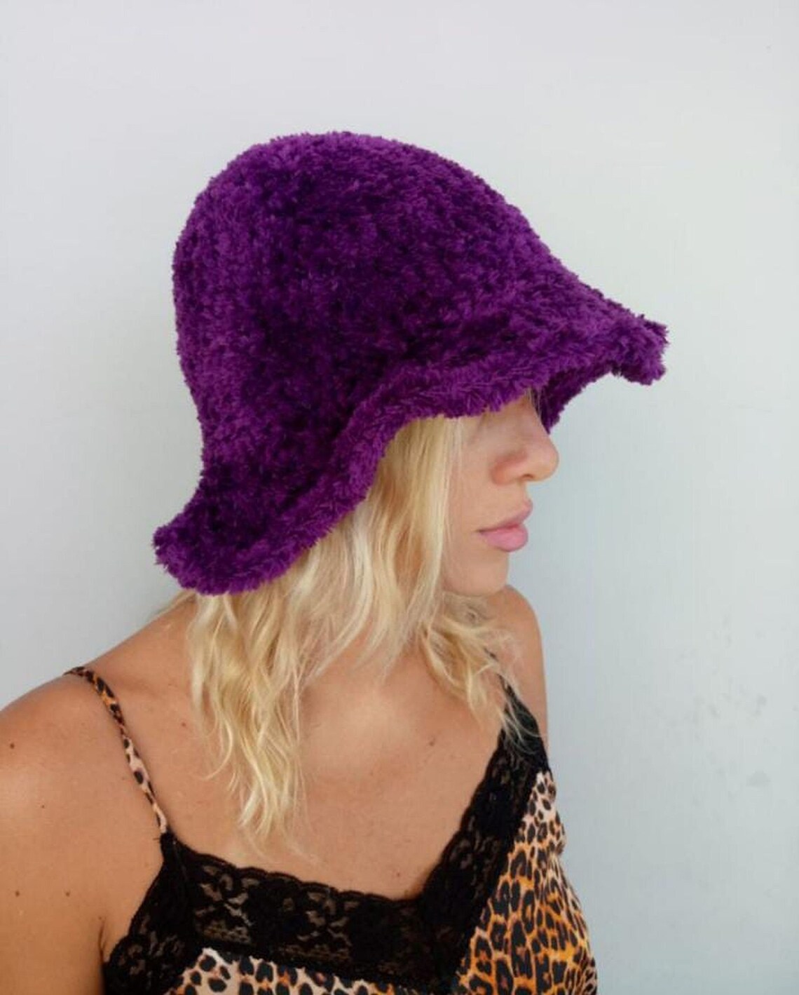 crochet fluffy bucket hat