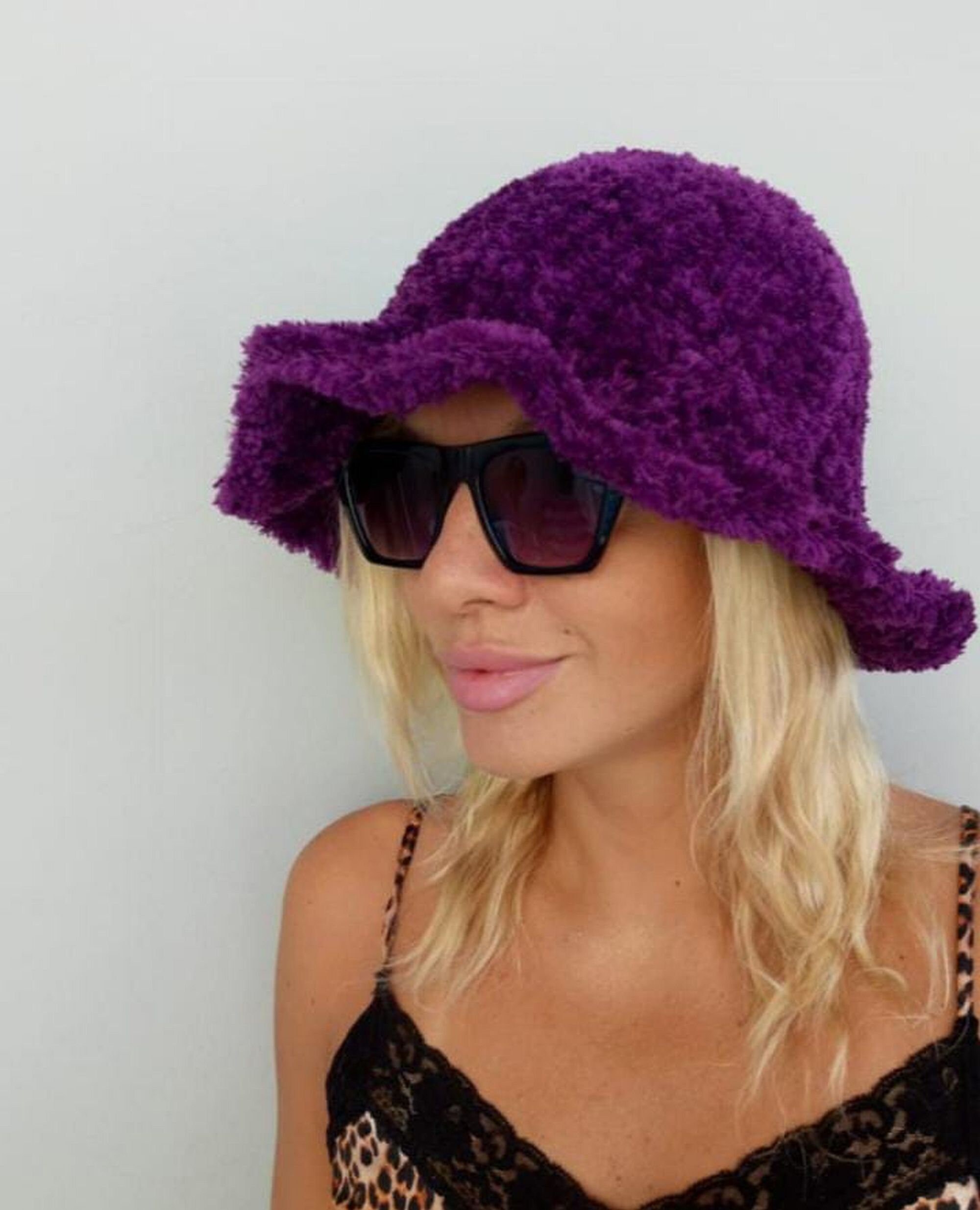 crochet fluffy bucket hat