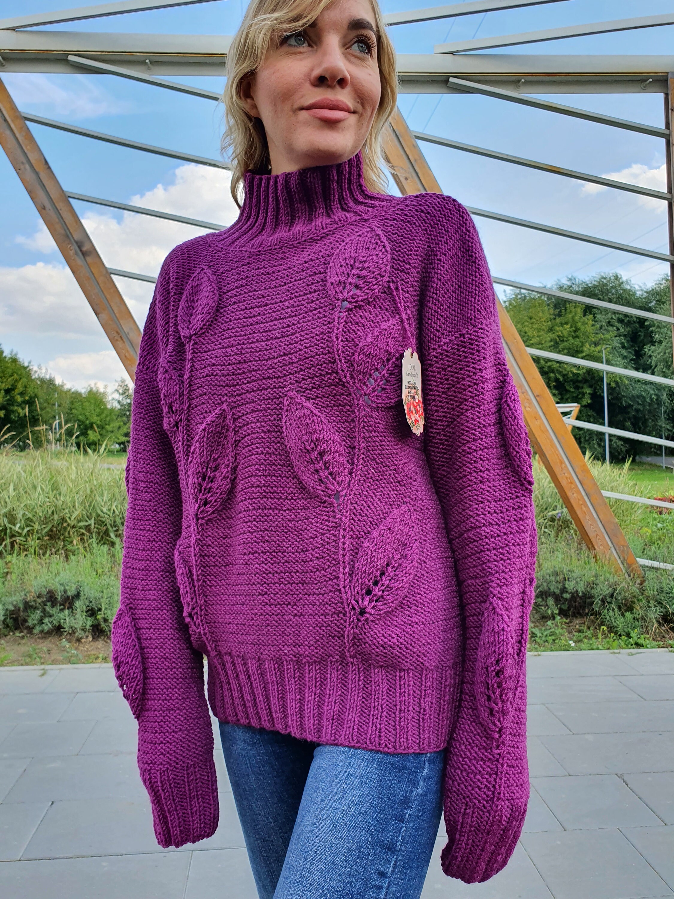 Chunky Knit Sweater Purple Oversized Crop Handknit Sweater by Etsy
