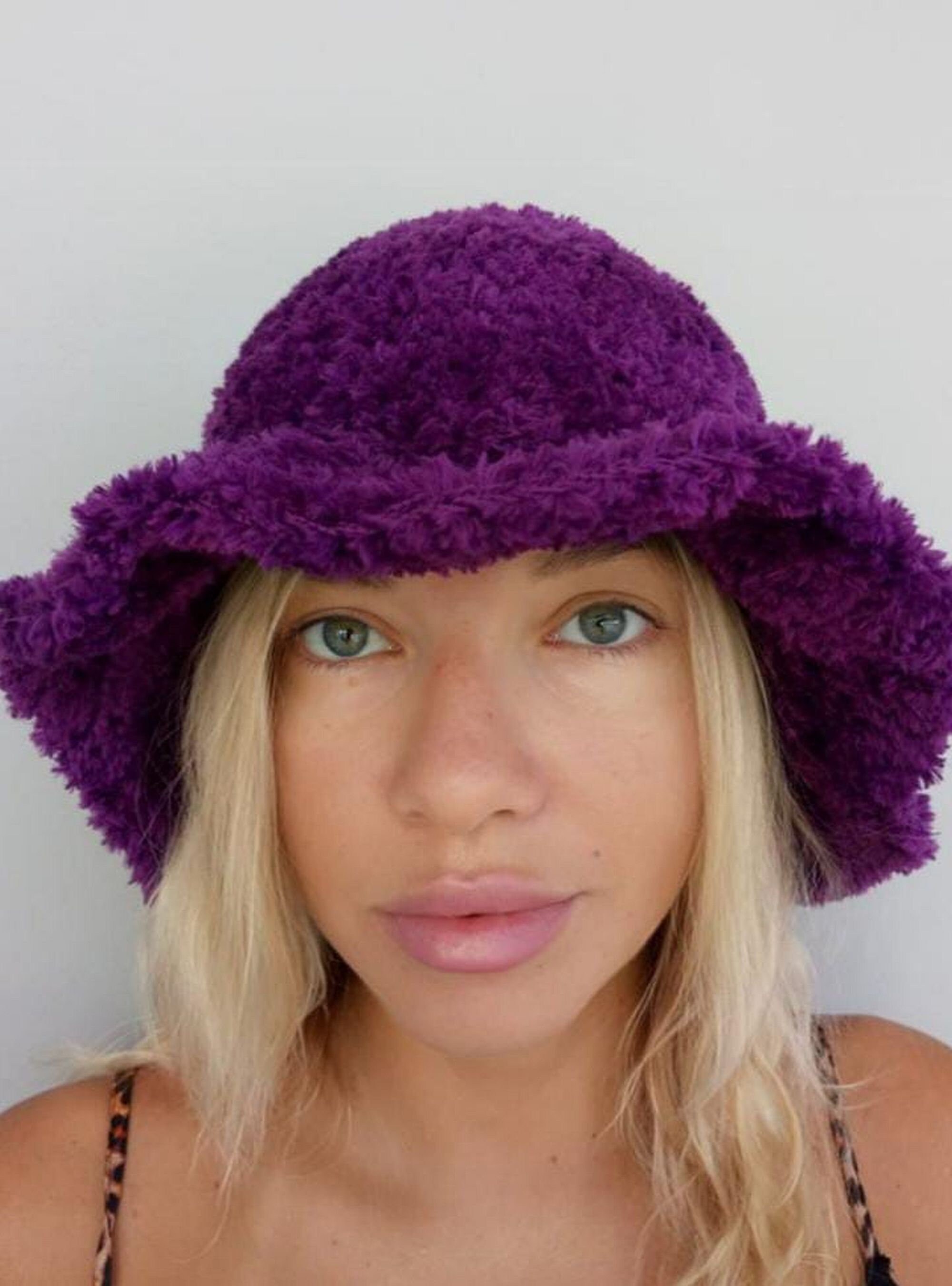crochet fluffy bucket hat