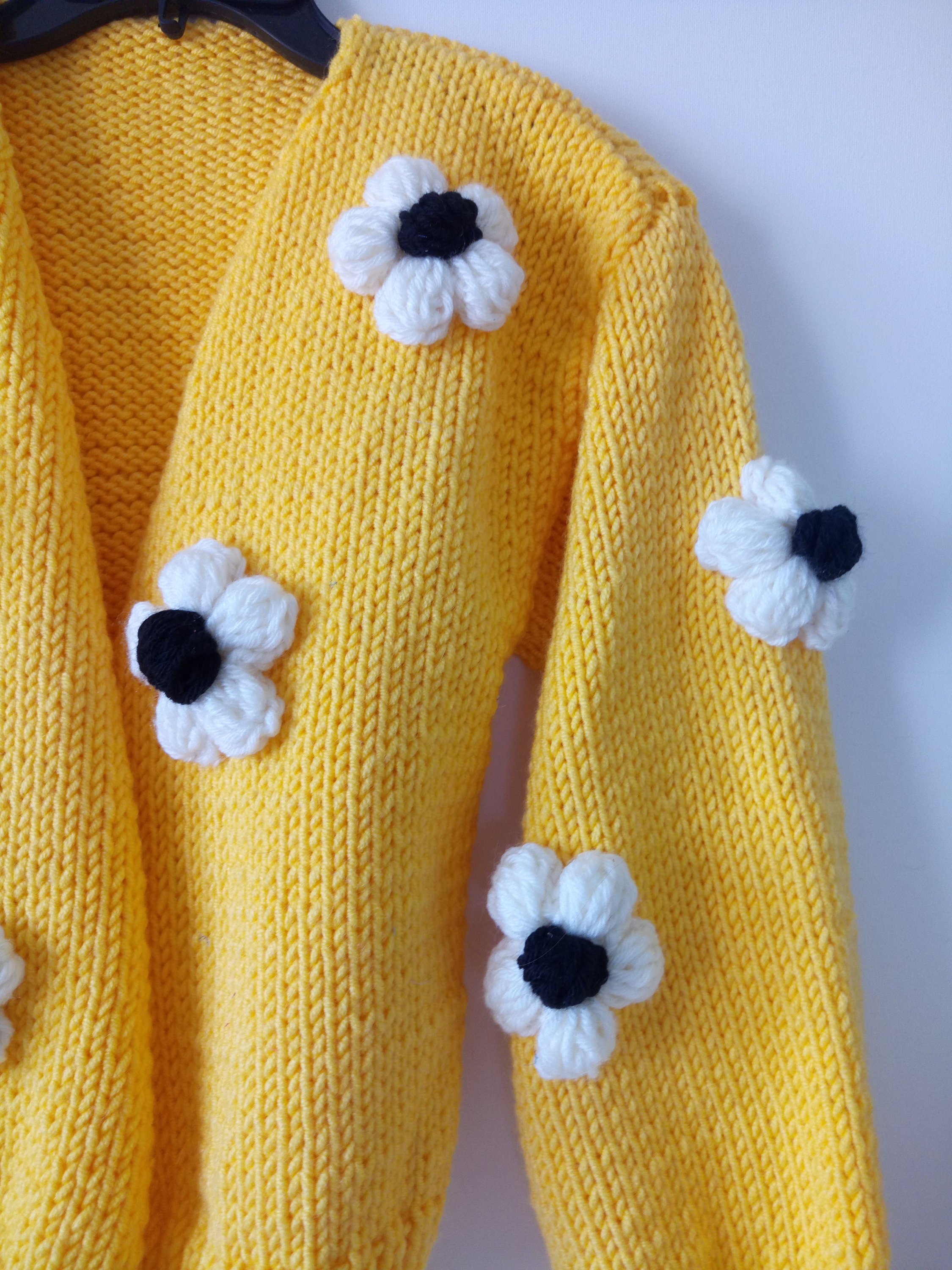 Daisy Knitted Cardigan Handmade Cropped 3d Flower Cardigan Etsy