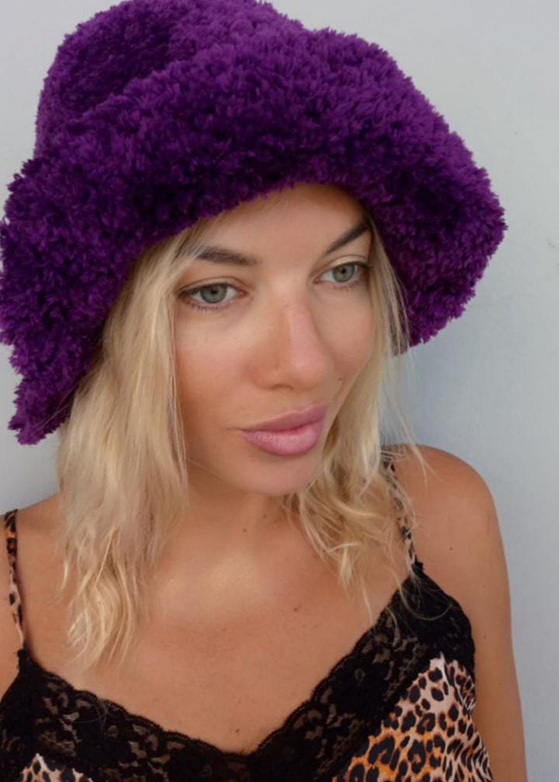 crochet fluffy bucket hat