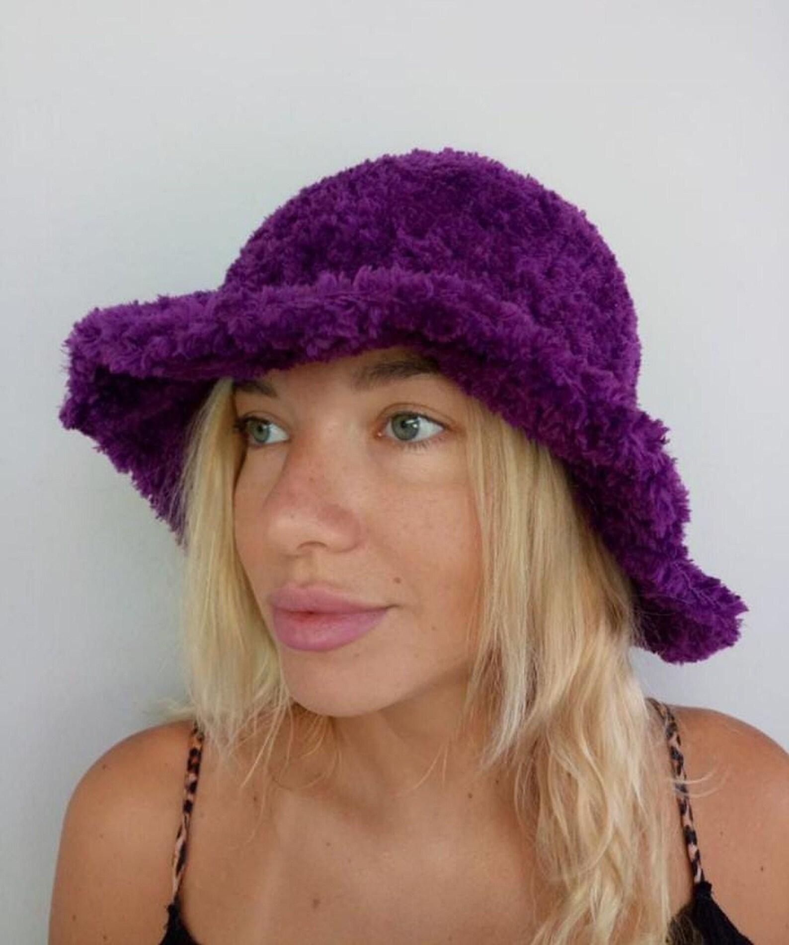 crochet fluffy bucket hat