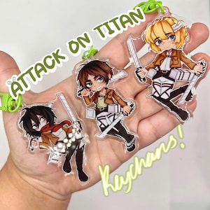 AOT keychains, Eren, Mikasa, Armin,