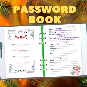 Password Tracker, Password Log book, Password Organizer, personal password book, Printable Password Journal A5 A4 Size PDF Printable