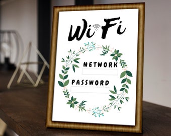 printable wifi | Wifi password | password Wifi sign | wifi with greenery | in 3 Sizes (8x10 5x7 4x6) instant download Wifi | wifi sign