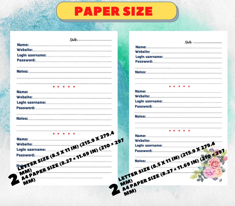 Printable Log Book, Password Log Book, Password Organizer Password Book ...