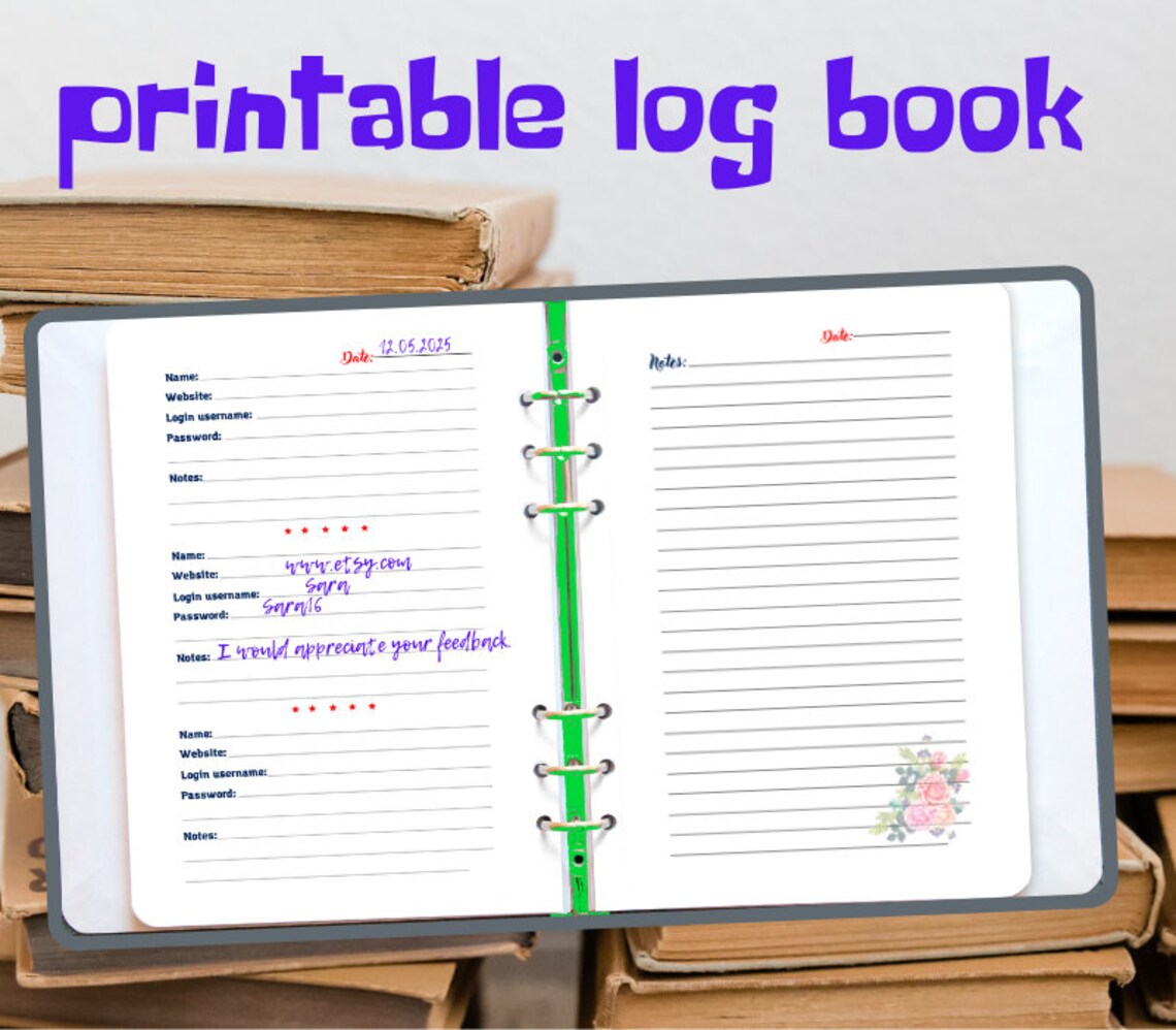 Printable Log Book, Password Log Book, Password Organizer Password Book ...
