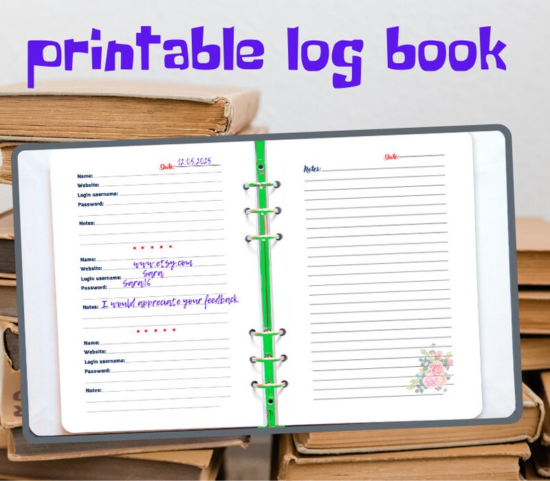 Printable Log Book, Password Log Book, Password Organizer Password Book, Printable Password ...