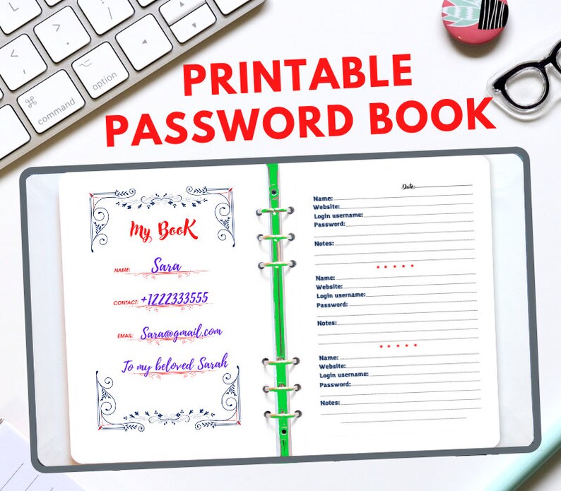 Printable Log Book, Password Log Book, Password Organizer Password Book ...