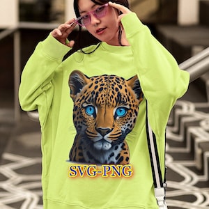 Luipaard hoofd png, Leopard Clipart, Leopard Head svg Cut File For Cricut, Face Leopard svg, Een schattig luipaard met blauwe ogen