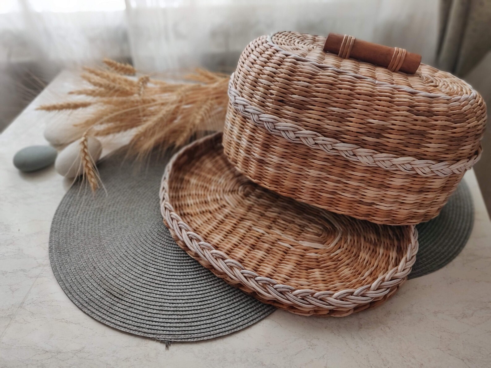 Oval wicker bread box Wicker bread basket for kitchen Rustic Etsy
