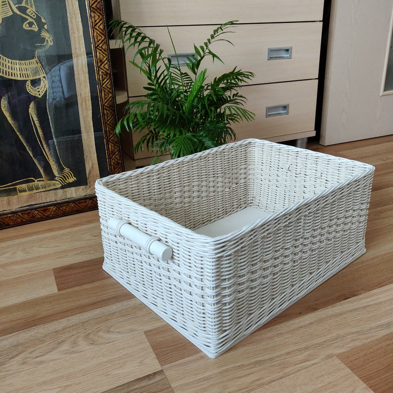 Wicker basket for storage White bathroom organizer Storage Etsy