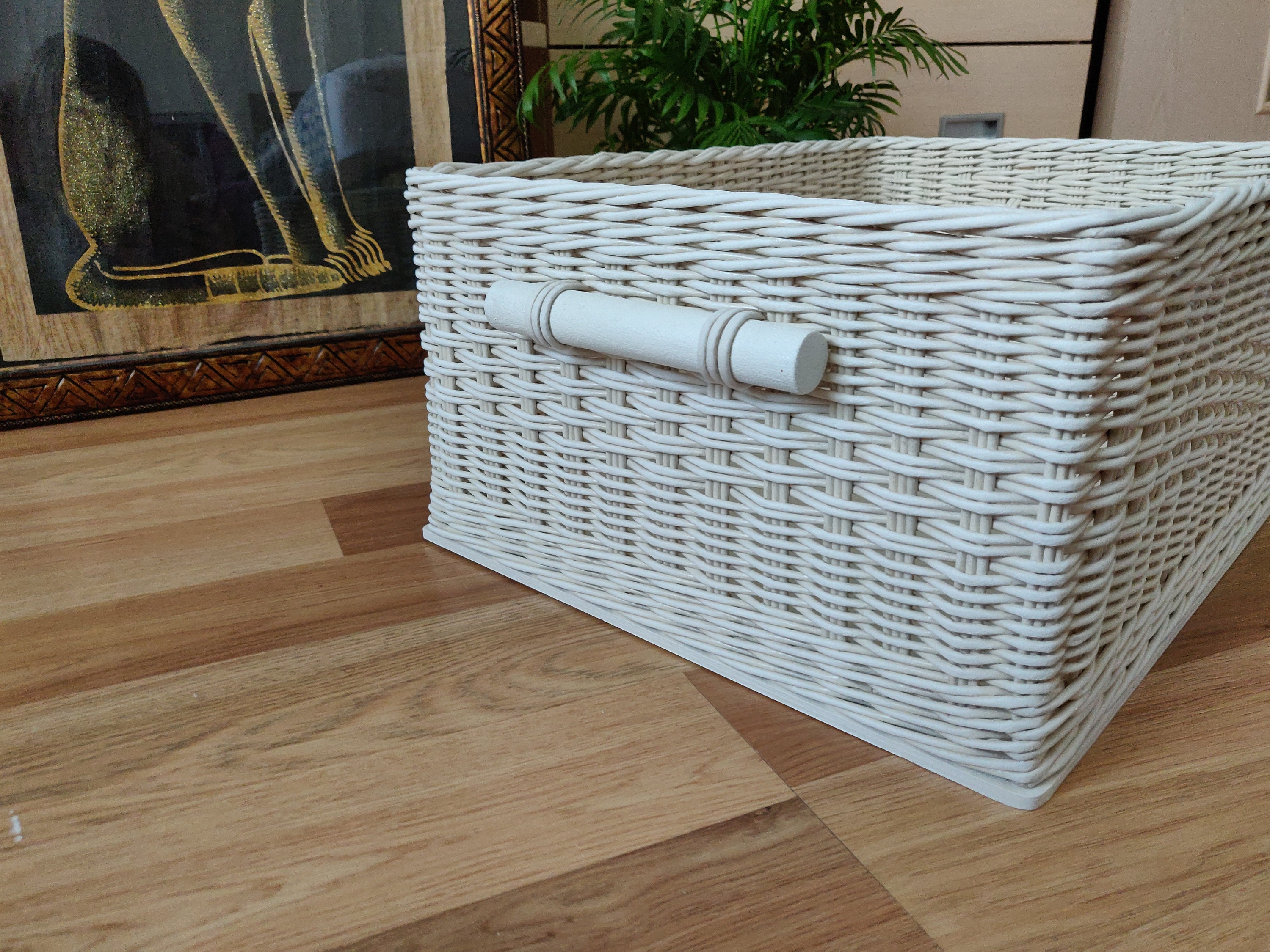 Wicker basket for storage White bathroom organizer Storage Etsy