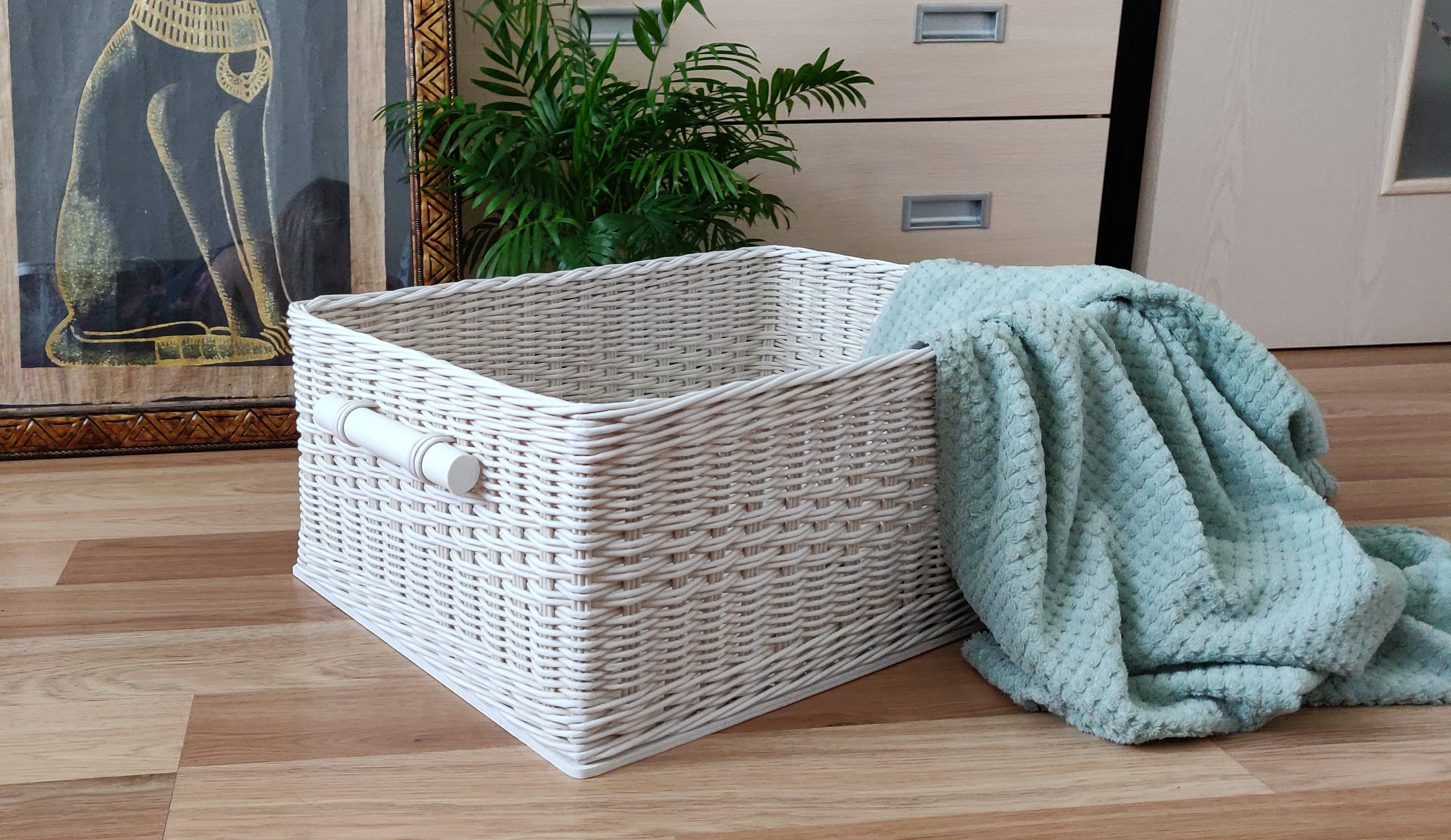 Wicker basket for storage White bathroom organizer Storage Etsy