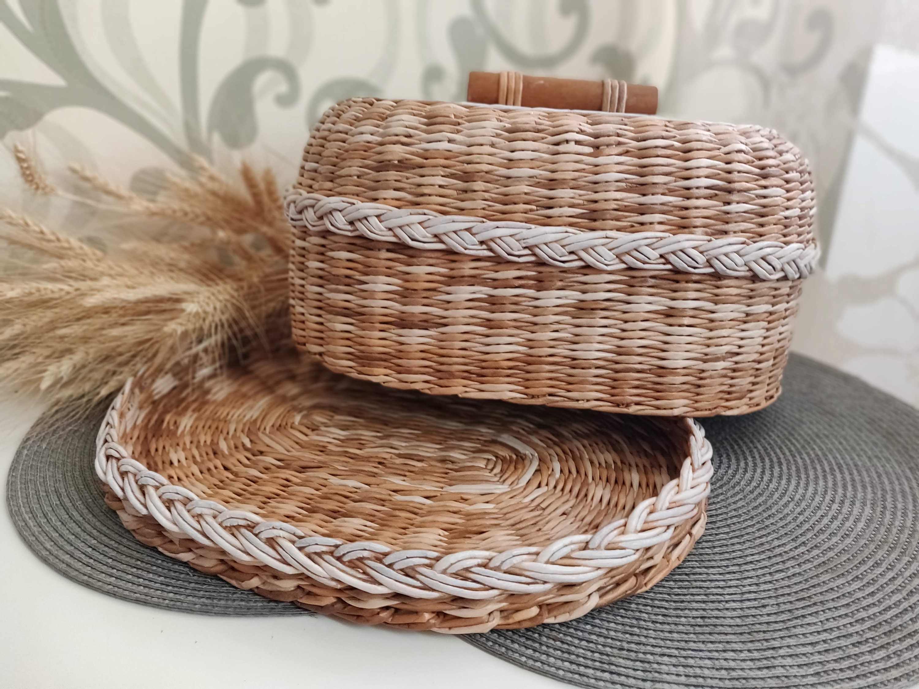 Oval wicker bread box Wicker bread basket for kitchen Rustic Etsy