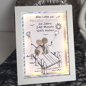 Steinbild "Porzellan Hochzeit" Geschenk Timer 10 LEDs Rahmen weiß 15x20cm Abschiedsgeschenk Kollege Kollegin