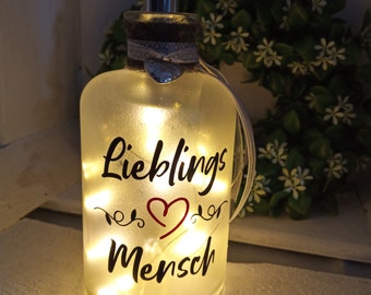 Dekoflasche mit Beleuchtung -LED "Lieblingsmensch" Bottlelight Batterielicht 20 LEDs