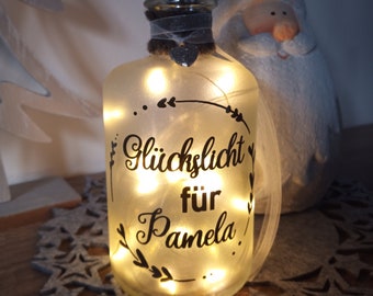 Leuchtflasche "Glückslicht für..."  LED Flaschenlicht Dekolampe Geschenk