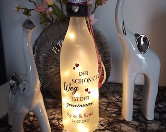 Dekoflasche mit Beleuchtung LED "Hochzeit- Silberhochzeit- Rubinhochzeit-Goldhochzeit" Bottlelight Batterielicht 20 LEDs