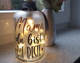 Leuchtflasche "Mama du bis die Beste"  LED Flaschenlicht Dekolampe Geschenk