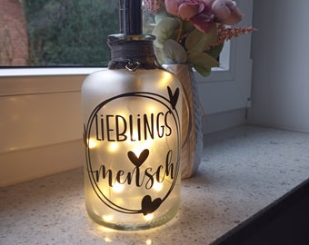 Leuchtflasche "Lieblingsmensch"  LED Flaschenlicht Dekolampe Geschenk