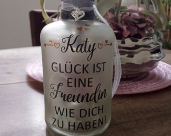 Leuchtflasche mit Spruch"Freundin" LED Flaschenlicht Dekolampe Geschenk