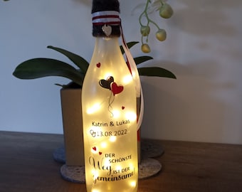 Dekoflasche mit Beleuchtung LED "Hochzeit- Silberhochzeit- Rubinhochzeit-Goldhochzeit" Bottlelight Batterielicht 20 LEDs