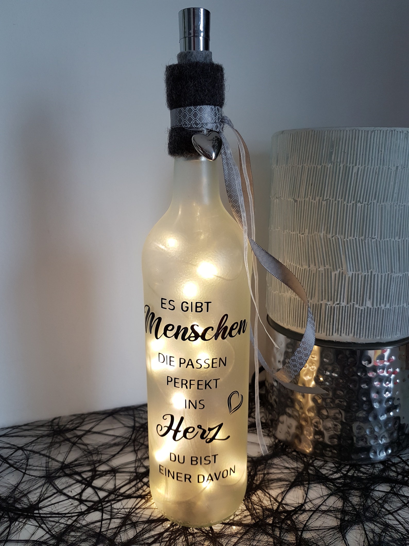 Beleuchtete Flasche Spruch MenschenHerz mit Etsy.de