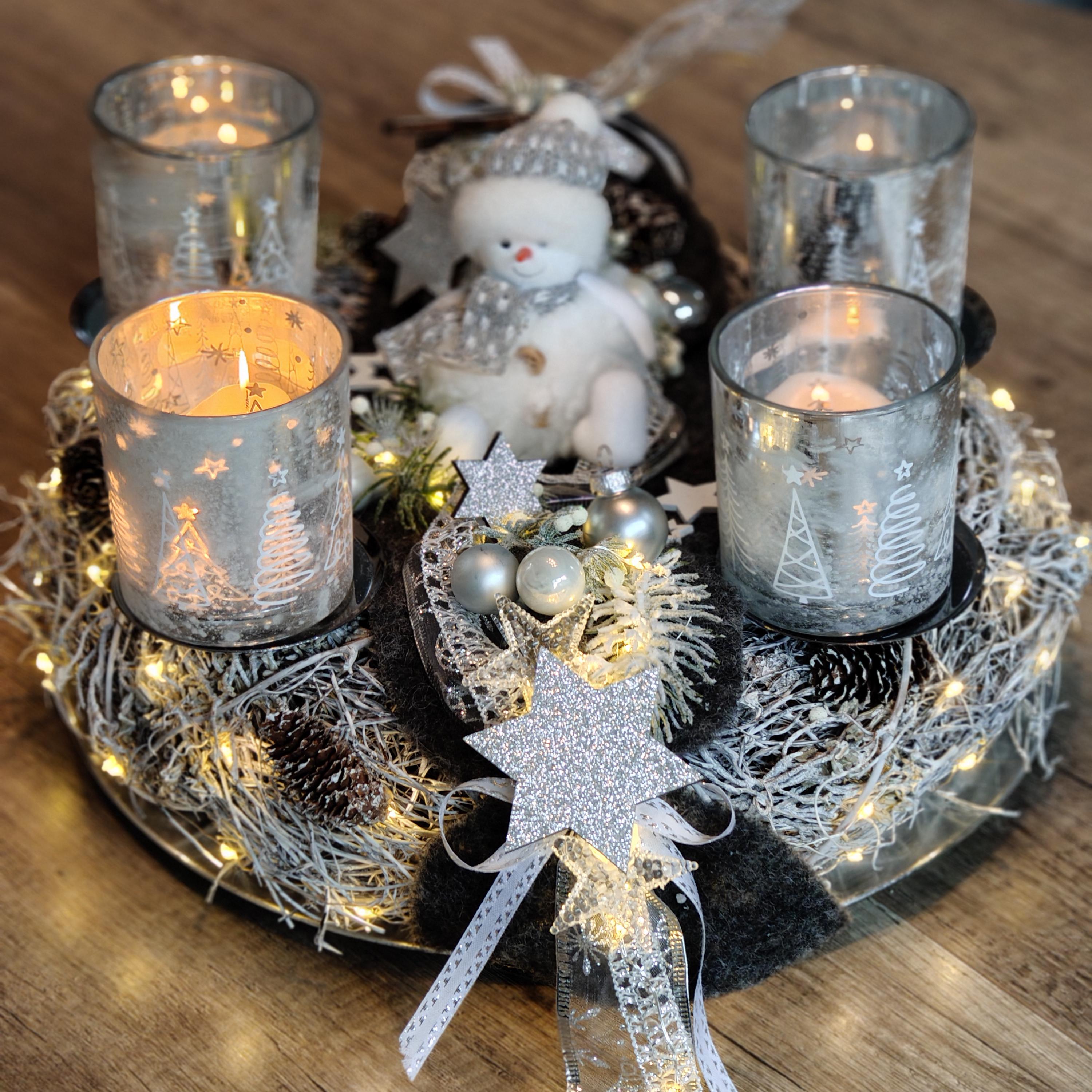 Adventskranz silber weiß grau