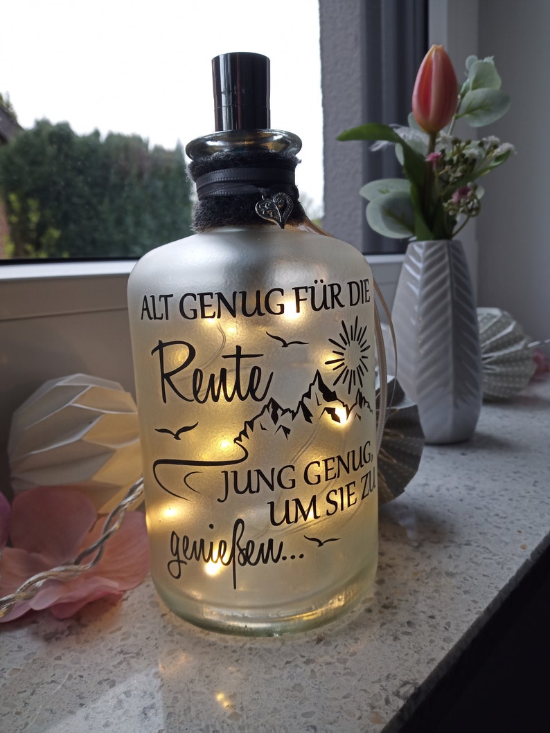 Leuchtflasche Rente...genießen... LED Flaschenlicht Dekolampe Geschenk Bild 3