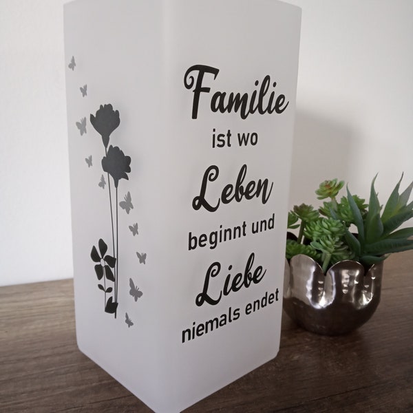 Lampe mit Spruch, Tischlampe, Deko, Wohnaccessoires, Geschenk, Familie,Leben,Liebe