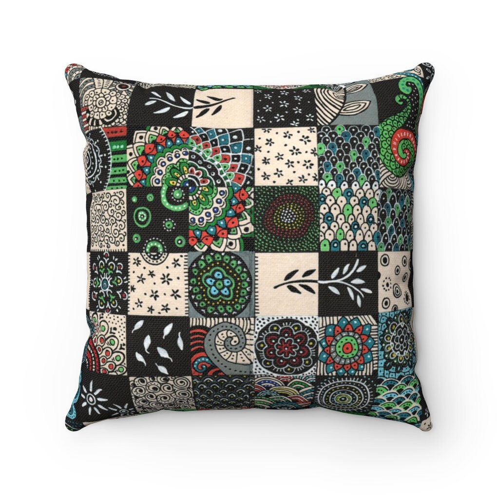 Black and White Pillow Boho Leaves Cushion Artistic Mandala Throw Pillow Decorative Pillows