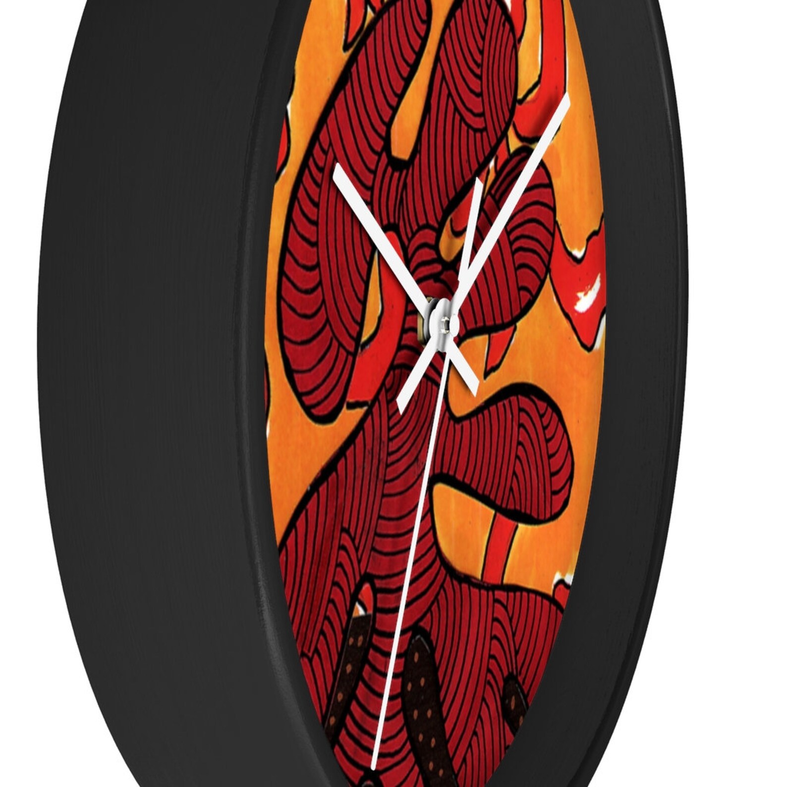 Orange Artistic Modern Wall Clock Decor, Round 10 Unique Colorful Clock