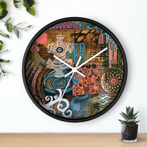 Artistic round wall clock, Primitive 10&quot; clock, puzzle design clock, colorful boho wall clock, Mandala clock, Housewarming gift