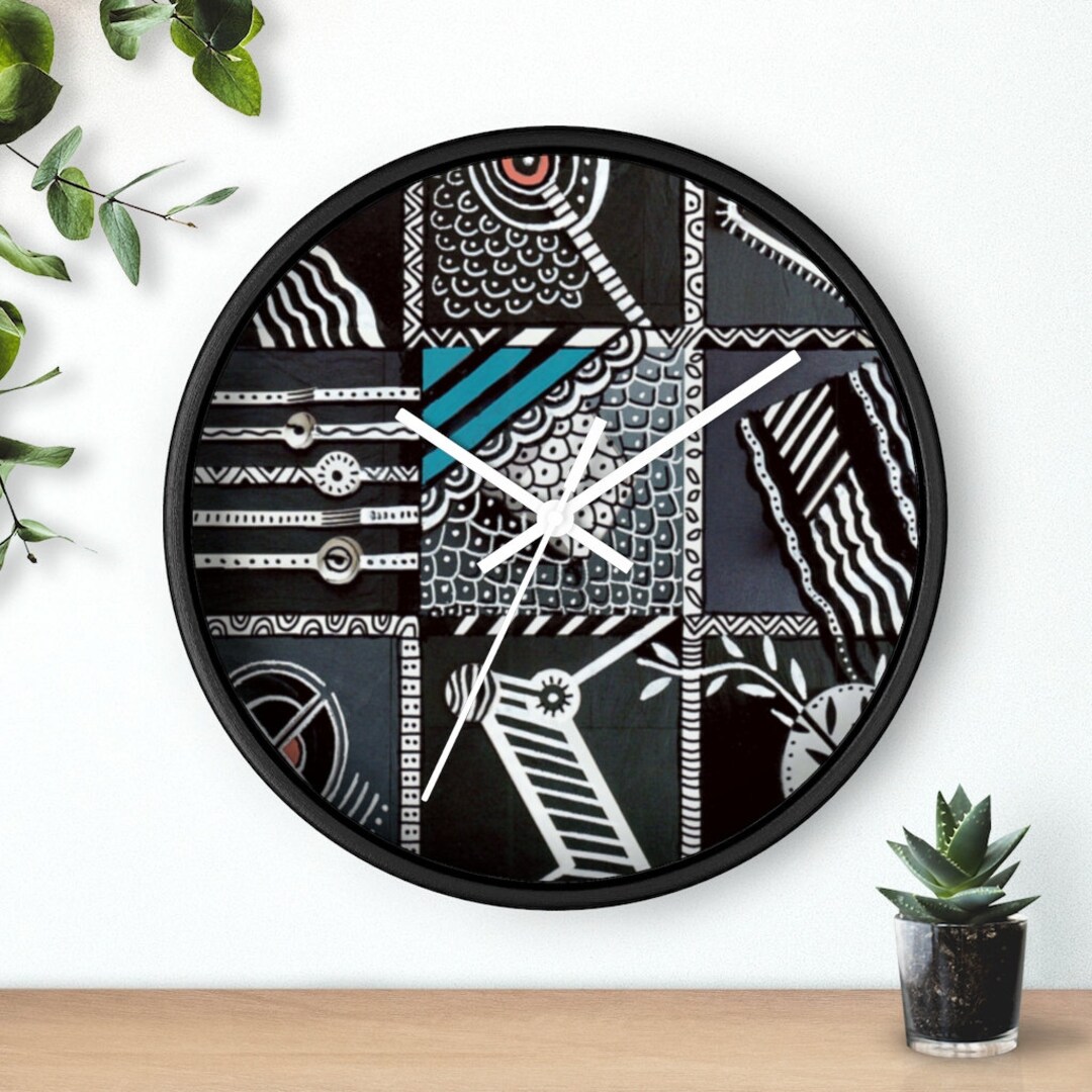 Geometric Design Wall Clock Black and White Clock Decor Etsy
