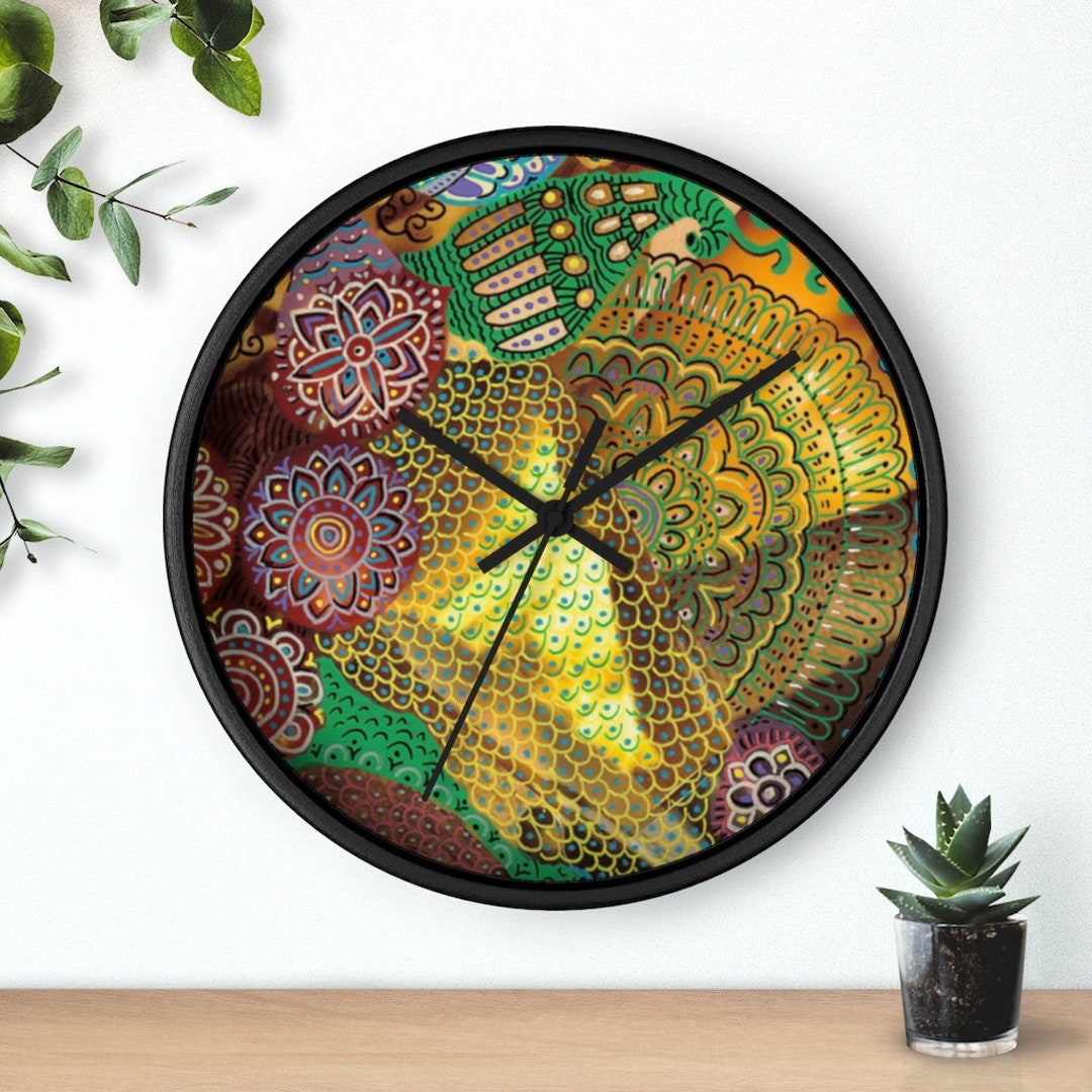 Colorful Boho Design 10" Wall Clock, Mandala Design Round Clock Decor ...