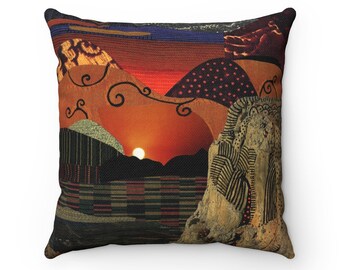 Sunset pillow | Unique Sunrise cushion | Artistic square Orange pillow | Decorative pillows | Art throw pillow landscape | housewarming gift