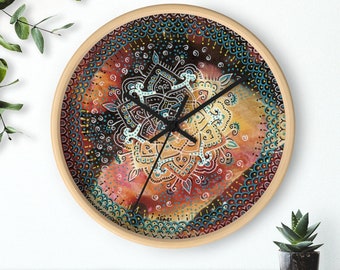 Colorful Boho mandala 10" round clock, Artistic wall clock decor, Unique design clock, Decorative housewarming wall decor gift clock