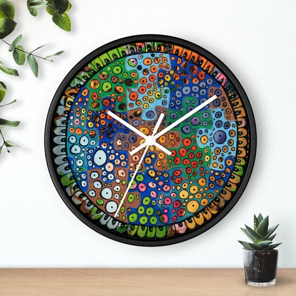 Colorful puzzle art round clock, Artistic mandala 10" Wall clock, Colorful bubbles design Wall clock for kids, Housewarming gift decor